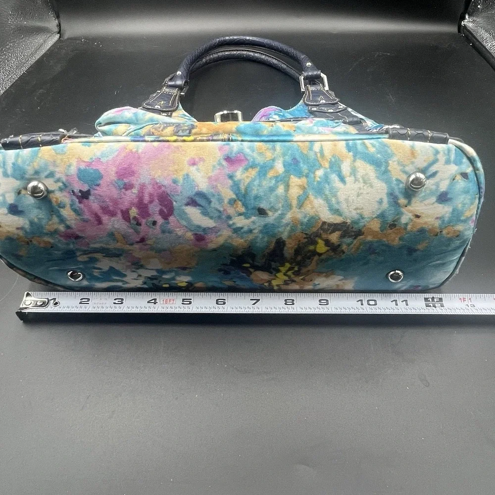 Wilson Leather Blue and Pink Water‎ Color Floral Fabric Hobo Bag Rare